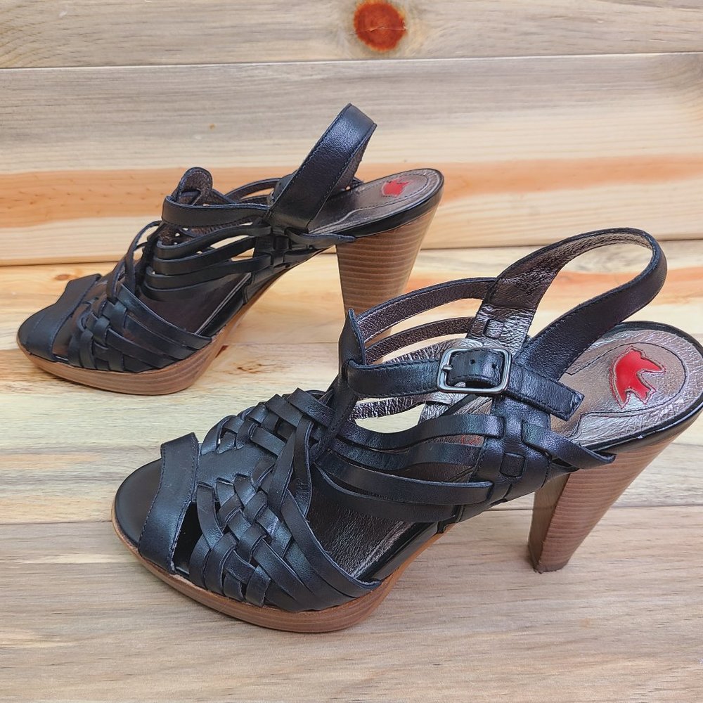 STAR LING Mayan Black  Woven Leather Heels
